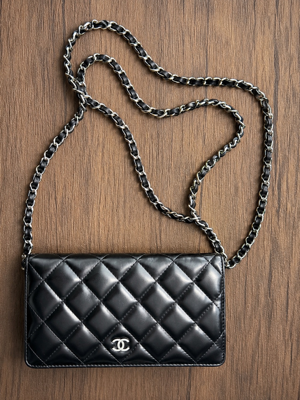 Authentic Chanel Quilted Black Crossbody Chain Wallet